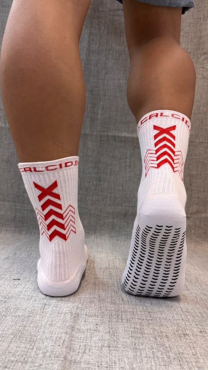 Medias calcio, blanca con roja